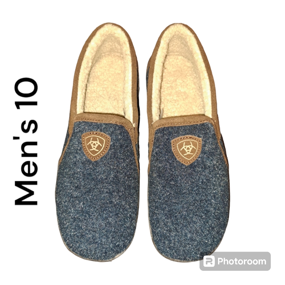 🆕️BNIB ARIAT WOOL, NAVY LINCOLN MEN'S SLIPPERS SIZE 10 - Picture 2 of 9